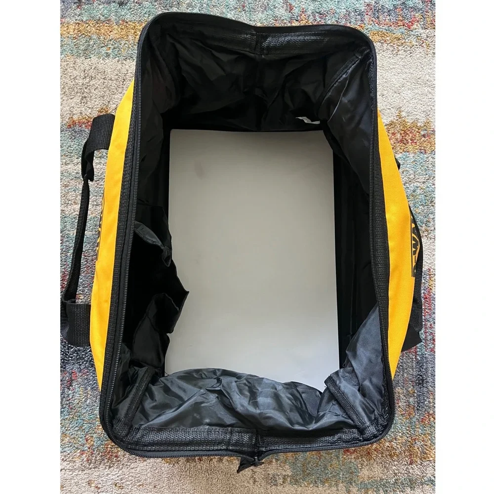 DEWALT 18 Inch Heavy Duty Canvas Tool Bag Yellow Black Wide Mouth Storage Box